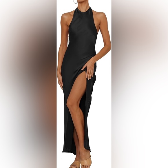 Satin Ruched Halter Maxi Dress - Picture 8 of 10